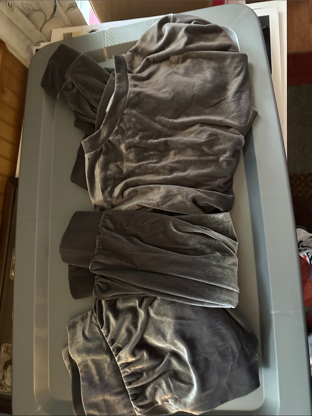 Velvet Lounge Set in Charcoal Gray